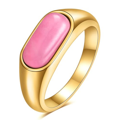 MYNENEY Signet Mens Pinky Rings Statement Wedding for Women - color: Pink stone-Gold