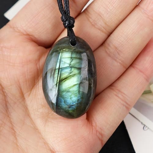 FANASY Natural Raw Crystal Necklace for Women Irregular Stone Necklaces Spiritual Gemstone Pendant with Adjustable Rope - color: X-Labradorite+Heart-Shaped