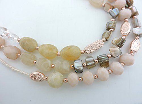 Coiris 3 Multi Layer Shell Glass Beaded Fashion Necklace for Women 21" - color: N0001-beige