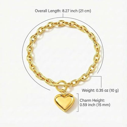 18K Gold Plated Chunky Link Chain Heart Pendant Jewelry for Women, Fashion Statement Accessory, Birthday Gift for Her - color: Gold-Bracelet