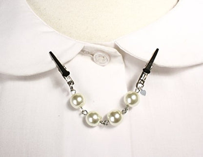 Hey Viv! Pearl Chain Sweater Guard, Cardigan, Collar Slim Clip - Organza Bag - 50s Style