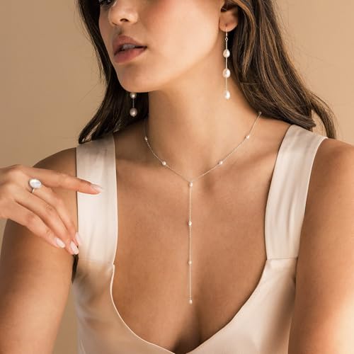 Gold Necklace for Women, Dainty Long Necklace 14k Gold Plated Lariat Long Necklaces for Women Trendy Simple Statement Drop Necklace Fashion Body Chain Prom Jewelry Gold Accessories - color: 4-Gold