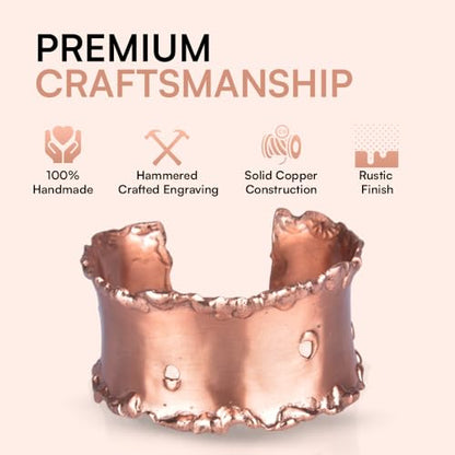Copper Bracelets for Women – Adult Handmade Vintage Boho Copper Cuff Bracelet, Adjustable Open Cuff, Rustic Hammered Finish, Solid Copper Artisan Jewelry Gift for Her