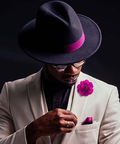 Premium Men's Formal Solid Color Flower Lapel Pin - Boutonniere for Men, Brooch Pin - color: Magenta