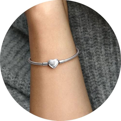 Initial Bracelet Heart Clasp Stainless Steel Snake Chain Alphabet Letter Charm Gift for Women Mom Girlfriend Wife - style: J