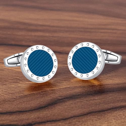 Cufflinks for Men, Stainless Steel Classic Black Pearl, Blue Carbon Fiber CuffLinks men's accessories, Great Gift for Father, Husband - style: Blue carbon fiber