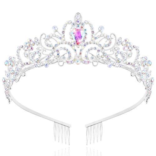 TAROSE Tiaras for Women, Birthday Crown and Sash for Girls | Birthday Sash Sunglasses Outfit, Birthday Gift for Women Girls, Goddess Crown Bride/Halloween/Prom/Party/Costume - color: 1 D. Silver+ab