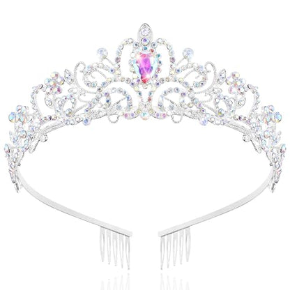 TAROSE Tiaras for Women, Birthday Crown and Sash for Girls | Birthday Sash Sunglasses Outfit, Birthday Gift for Women Girls, Goddess Crown Bride/Halloween/Prom/Party/Costume - color: 1 D. Silver+ab