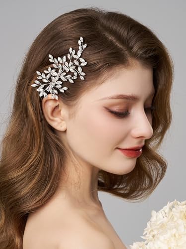SWEETV Wedding Hair Comb Pieces Bridal Combs Bride Hair Accessories Clip | Rhinestone Hair Pieces Crystal Bridal Side Combs Elegant Wedding Hair Clip Wedding Hair Pieces for Women Girls Bridesmaid - color: Silver-B