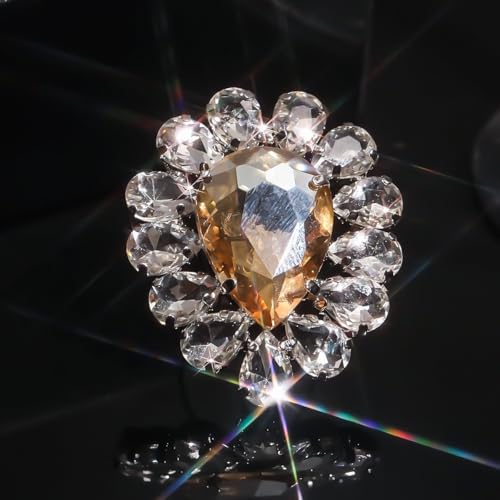 Sparkling Rhinestone Ring Bohemia Thick Large Oval Geometric Ring Square Princess Rings Fashion Heart Zircon Crystal Ring Prom Wedding Party Ball Rings for Women - color: Yellow Ellipse