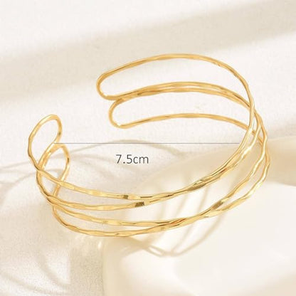 Arm Cuff for Women Layered Armlet Open Adjustable Arm Cuff Gold Silver Upper Arm Cuff Bracelet Minimalist Armband Trendy Jewelry - color: Gold Arm Cuff