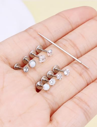 Prjndjw Threadless Nose Rings Stud 20G 18G 16G Flat Back Nose Stud Surgical Steel Push In Nose Rings Opal Heart CZ Hypoallergenic Nose Piercing Lip Medusa Tragus Studs Earrings Piercing Taper - color: 18G=1.0mm -6mm Length