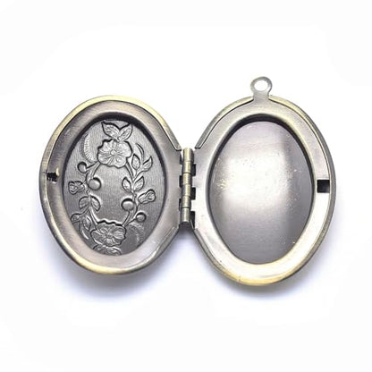 KitBeads 10Pcs Flower Locket Pendants Antique Bronze Oval Round Memorial Brass Photo Frame Charms for Necklaces Keychains Jewelry Making Crafts