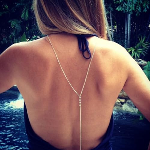Rhinestone Back Chain Bridal Backdrop Necklace Chain for Backless Dress | Women Open Back Necklace, Summer Back Body Jewelry - color: Silver