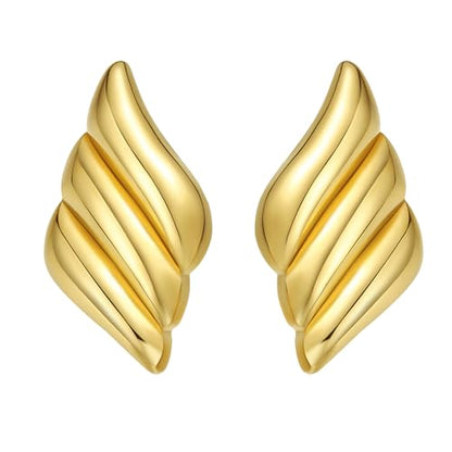 Geometric Rectangle Gold Plated Stud Earrings Irregular Hammered Chunky Statement Square Earrings for Women Trendy - color: Gold Wings