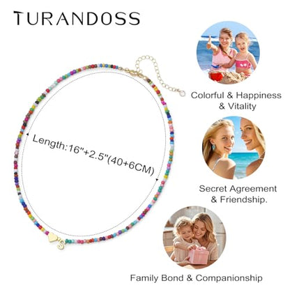 Turandoss Colorful Beaded Initial Necklaces, Birthday Gifts for Teen Girls | 14K Gold Plated, Heart Letter A-Z Pendant, Dainty Summer Jewelry, Personalized Jewelry Gifts - color: H