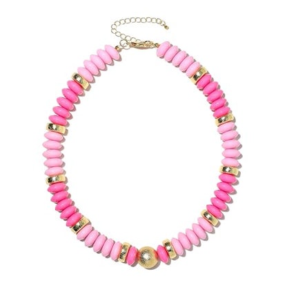 RISHEGAE Chunky Beaded Necklace for Women Boho Resin Beaded Choker Necklace Adjustable Surfer Beach Strand Necklaces Gold Handmade Acrylic Beads Jewelry Gift for Women - color: Style 4pink