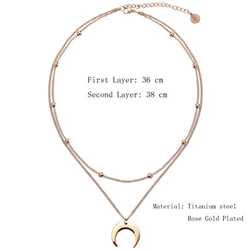 BaubleStar Crescent Pendant Necklace Layering Titanium Chain Choker for Women - color: RoseGold