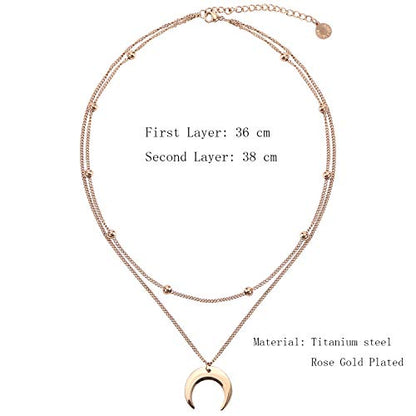 BaubleStar Crescent Pendant Necklace Layering Titanium Chain Choker for Women - color: RoseGold