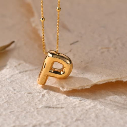 LUCA SMITH 2-Piece Initial Necklaces for Women, Dainty Balloon Bubble A-Z Letter Necklace Set, Name Letter Alphabet Pendant Layered Choker Necklaces Personalized Jewelry Gift - color: Gold bubble letter necklace, style: Initial Set-P