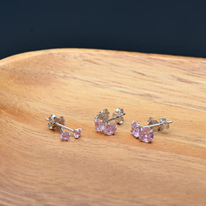 3 Pairs Color Zirconia Earrings Studs, Sterling Silver Studs Earrings Set 3MM 4MM 5MM - color: Pink
