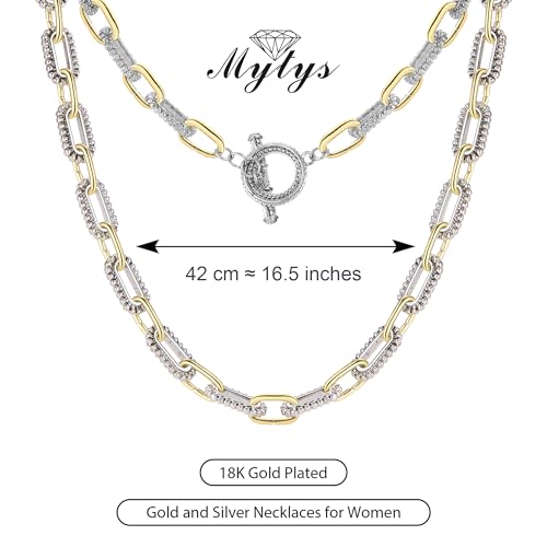 Mytys Women's Link Necklace 18k Gold Plated Double Twist Wire Gold and Silver 2 Tone Chain Necklaces Christmas New Year Jewelry - color: Short Gold & Silver 7