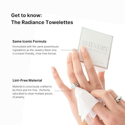 Shinery Radiance Towelettes Jewelry Cleaning Wipes on the Go Travel Cleaner for Rings Diamonds and Jewelry No Rinse Individually Wrapped Safe for Gold Silver and Gemstones