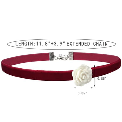Handcrafted Velvet Choker Necklace with Exquisite Camellia Pendant Fashion Jewelry for Women - color: RED01W