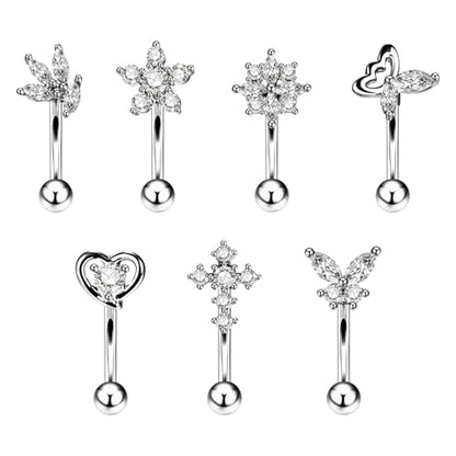 OIDEA 7PCS Eyebrow Piercing Jewelry: 16G Stainless Curved Barbell Eyebrow Ring Vertical Labret Lip Ring Piercing Jewelry - color: silver-1