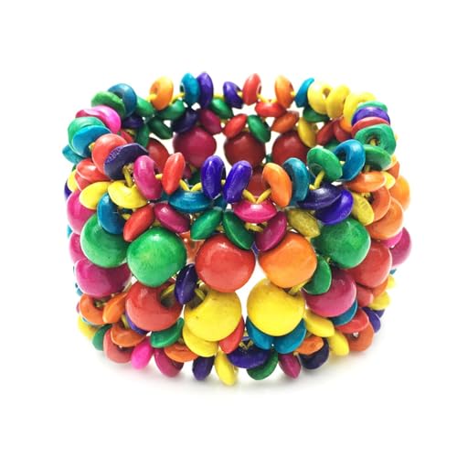 KIFEDSLJ Colorful Wooden Beads Stretch Bracelet Handmade Wide Chunky Bangle Bohemian Wood Wristband for Women Jewelry - color: colorful B