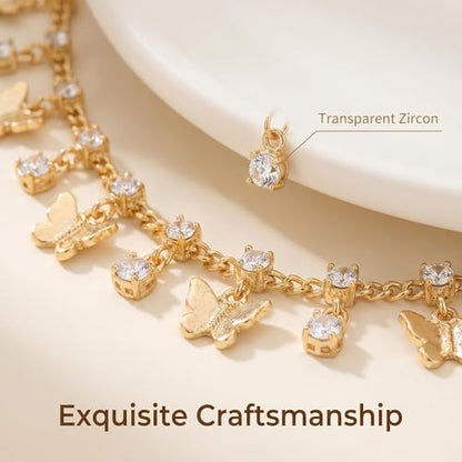 Layered Belly Waist Chain for Women - color: Gold Butterfly CZ Belly Chain