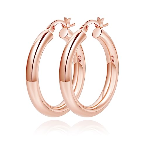 4mm Thick Gold Chunky Earrings Steling Silver Post Hoops Earrings For Women Hollow Tube Hoops Earrings Thick Gold Hoop Earrings Hypoallergenic Lightweight Gold Hoop Large Earrings 20/30/40/50/60MM - color: Rose gold,30mm
