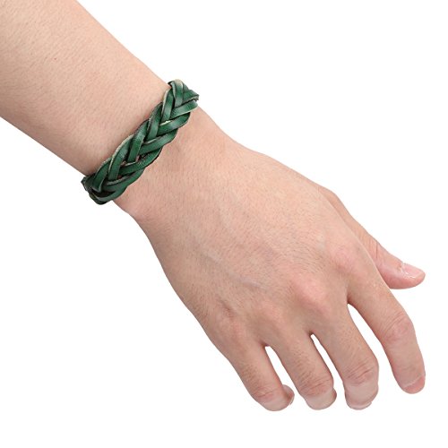 CCBFY Genuine Leather Bracelet Braided Sporty Wide Wristband Punk Jewelry for Men Women - color: 1 Piece - Green
