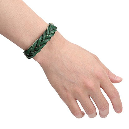 CCBFY Genuine Leather Bracelet Braided Sporty Wide Wristband Punk Jewelry for Men Women - color: 1 Piece - Green