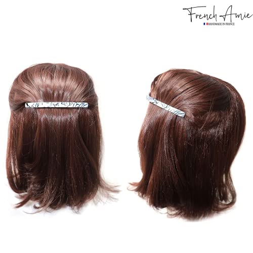 French Amie Long and Thin Gray Magma Large 4 Inch Hair Clip Barrette | Handmade Automatic For Girls Women Teens Adults Everyday Style - color: Grey Magma