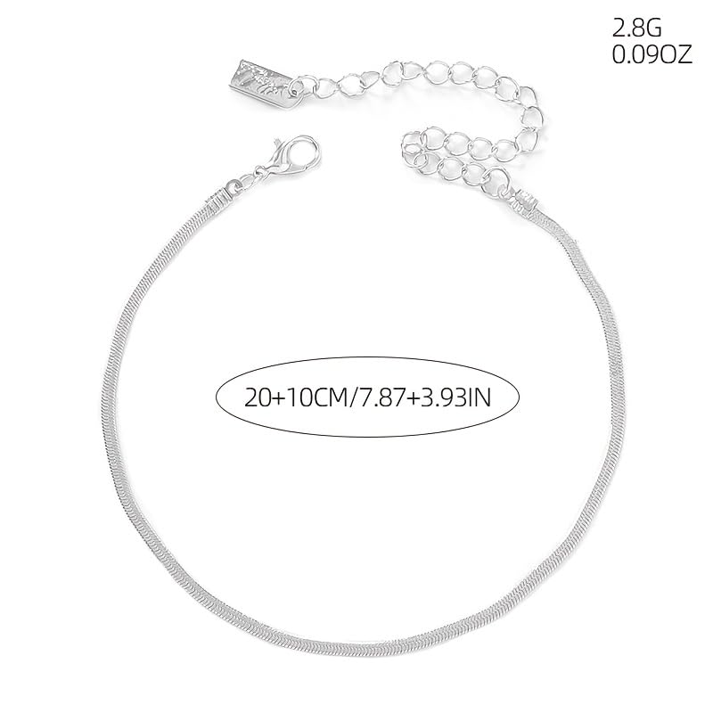 1PC Silver Square Pendant Snake Chain Anklet, Minimalist Adjustable Foot Accessory(Silver)