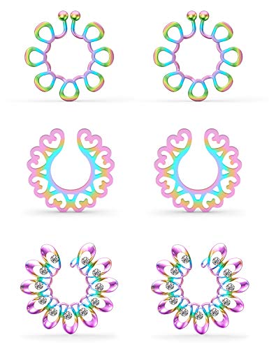 Hearts/Crystal Tribal Floral/Flower Clip On Non Piercing Nipplerings Women Stainless Steel Fake Nipple Rings Piercing Jewelry 3 Pairs