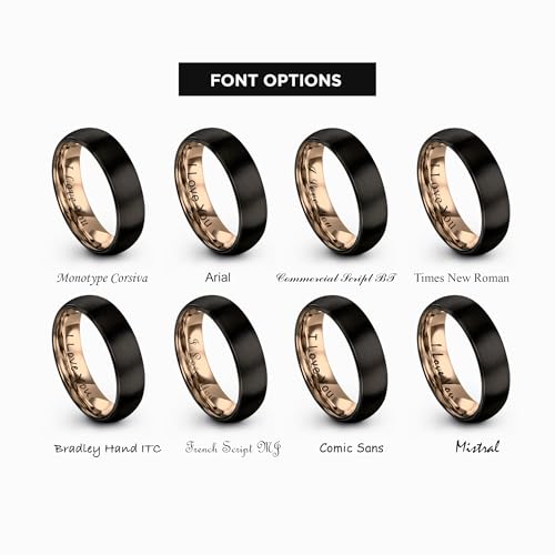 Tungsten Wedding Band Ring 10mm 8mm 6mm 4mm for Men Women 18k Rose Gold Plated Dome Black Grey Brushed Polished - color: 3 Rose Gold Black Tungsten