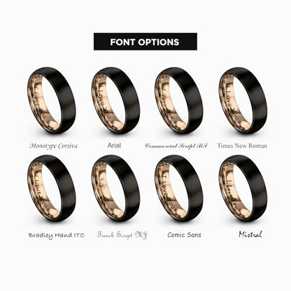 Tungsten Wedding Band Ring 10mm 8mm 6mm 4mm for Men Women 18k Rose Gold Plated Dome Black Grey Brushed Polished - color: 3 Rose Gold Black Tungsten