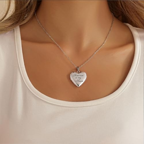 PHOCKSIN Personalized Locket Necklace for Women Photo Necklace with Customized Picture Birth Flower Birthstone Customizable Birthday Gifts - color: #03-Heart Forever In My Heart