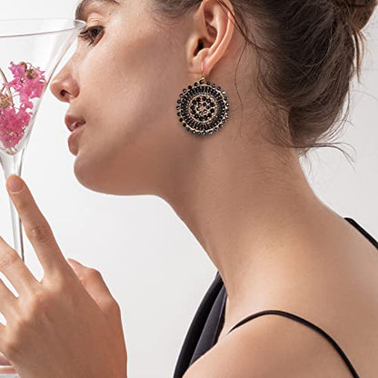 Colorful Summer Beaded Earrings For Women Crystals Glass Bead Dangle Drop Bohemia Earrings Statement Earrings For Women - color: Black