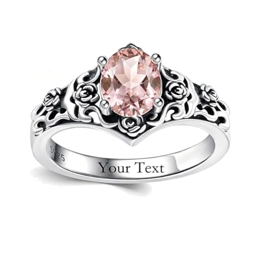 1 CT Oval Cut Gemstone Vintage Filigree Ring 925 Sterling Silver Retro Rose Teardrop Birthstone Statement Ring Anniversary Jewelry Gifts for Women Ring Size 4-13 - color: Morganite