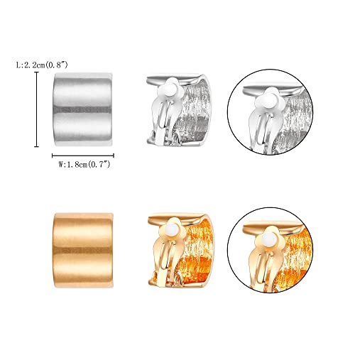 FANZE 2 Pairs Matte Gold Sliver Clip on Earrings for Women No Piercing | No Piercing Button Earring Comfortable Fashion Jewelry Gift - color: Set-1