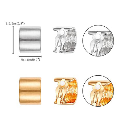 FANZE 2 Pairs Matte Gold Sliver Clip on Earrings for Women No Piercing | No Piercing Button Earring Comfortable Fashion Jewelry Gift - color: Set-1