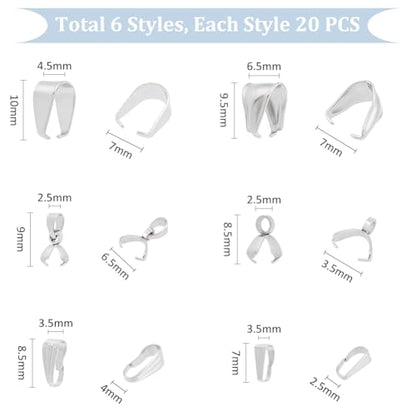 UNICRAFTALE 120pcs 6 Styles 304 Stainless Steel Pendant Pinch Bails Ice Pick Pinch Bails Clasp Dangle Charm Bead Pendant Jewelry Finding Connector Bail for Jewelry Making 7-10mm Long - color: Stainless Steel Color- 6 Styles