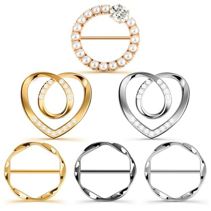 SARDVISA T-Shirt Tie Clips, Silk Scarf Ring Clip for Women, 6 PCS | Premium Slide Clothes Knotted Button, Clothing Waist Cincher Clips Tightener, Fashion Metal Round Shirt Clips Wrap Holder