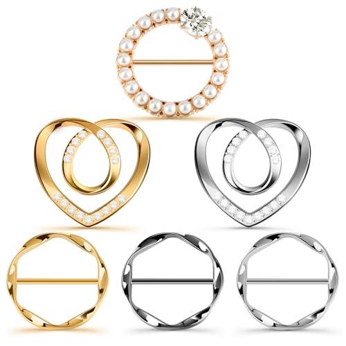 SARDVISA T-Shirt Tie Clips, Silk Scarf Ring Clip for Women, 6 PCS | Premium Slide Clothes Knotted Button, Clothing Waist Cincher Clips Tightener, Fashion Metal Round Shirt Clips Wrap Holder