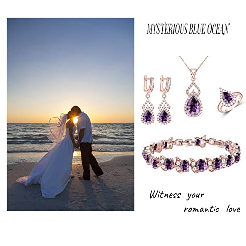 LMXXVJ Women Jewelry Set Platinum Plated Necklace Open Ring Earrings Bracelet Set,Birthday/Anniversary Mother’s Day Jewelry Gifts for Mom/Wife/Sister/Best Friend - color: Rose Gold-Purple