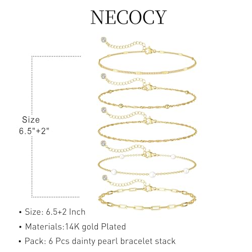 Dainty 14K Gold Plated Bracelets for Women Waterproof, Non Tarnish Gold Jewelry Sets, Thin Stackable Link Paperclip Chain Bracelet Pack Fashion Accessories Gifts for Womens - style: 5Pcs BRACELET SET-05