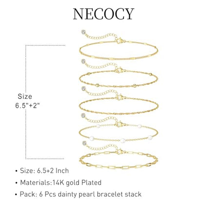 Dainty 14K Gold Plated Bracelets for Women Waterproof, Non Tarnish Gold Jewelry Sets, Thin Stackable Link Paperclip Chain Bracelet Pack Fashion Accessories Gifts for Womens - style: 5Pcs BRACELET SET-05